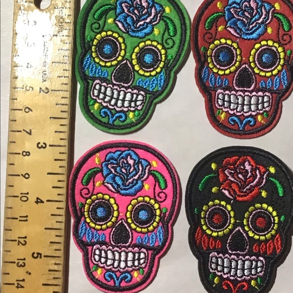 4 pc sugar Skull iron on patch set - Picture 2 of 2